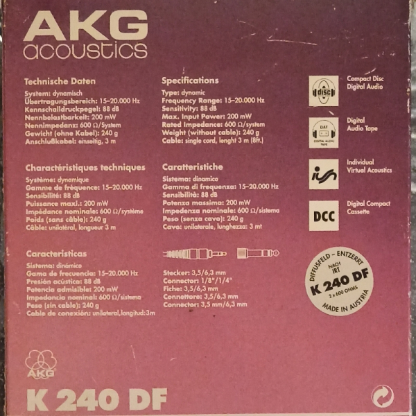 AKG 240 DF : spécifications